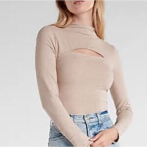 NwT Express Body Contour Mock Neck Cutout Bodysuit Lrg Long Sleeve Neutral Layer